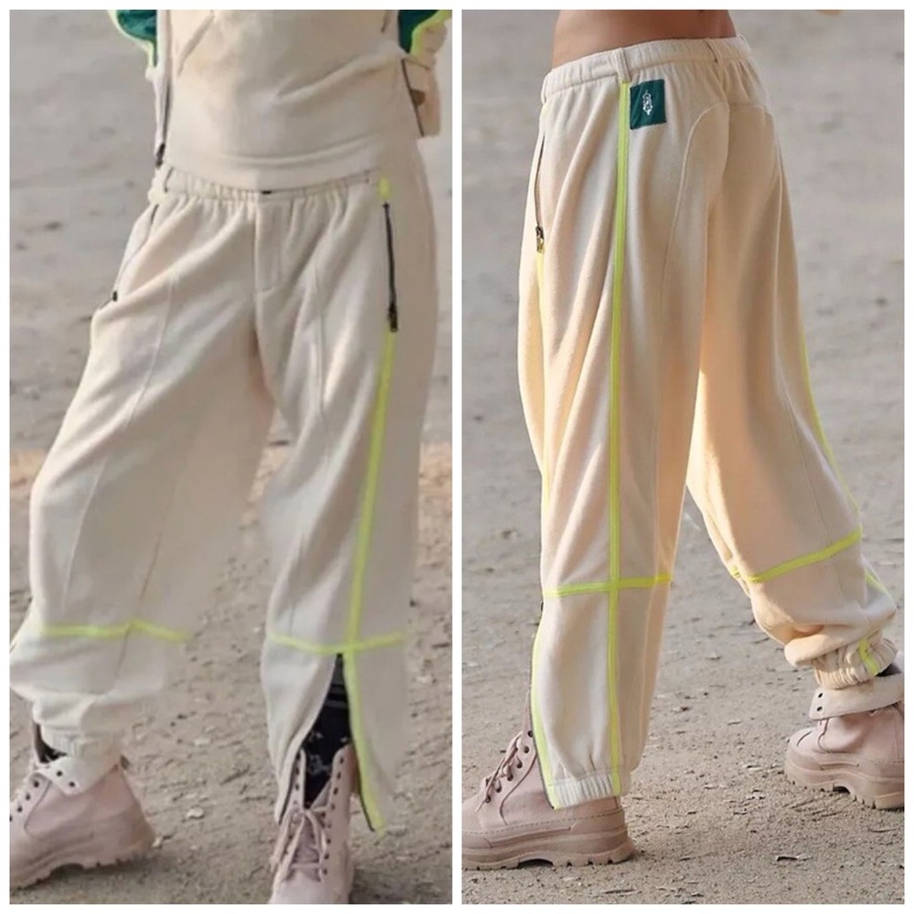 Free People Arena Zip Detail Pants Ivory Combo L NWT